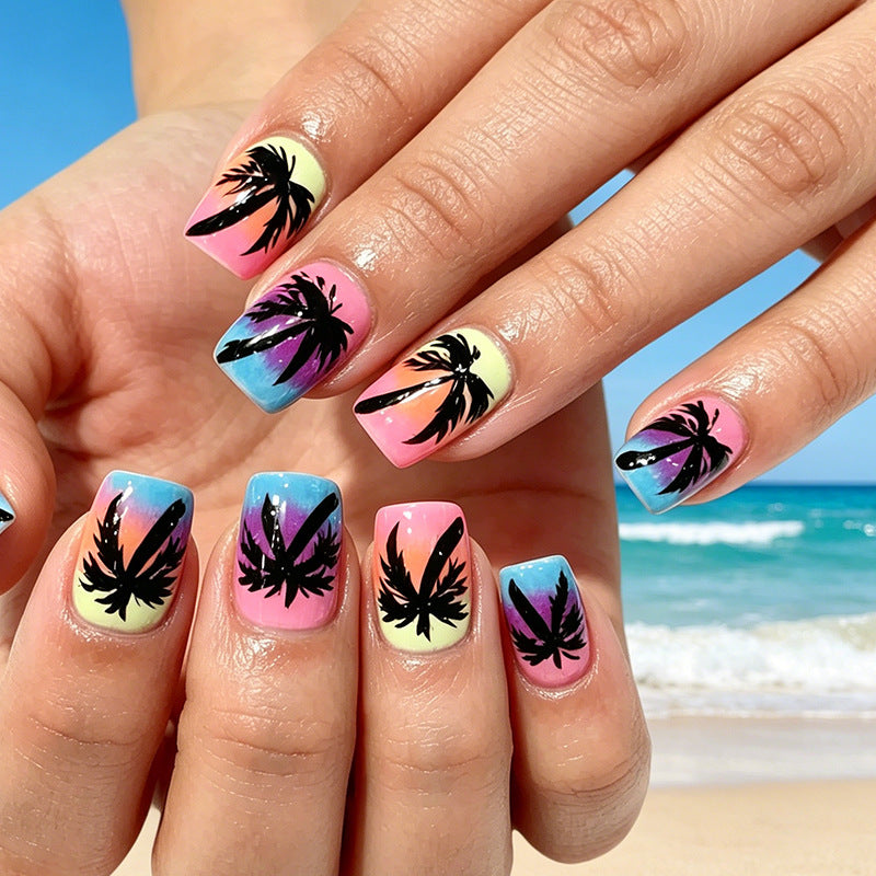 Tropischer Sonnenuntergang Nagelkunst Verbesserungen Karnz