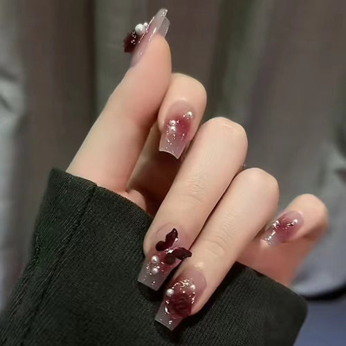 Blumengeschmücktes Press-On-Nagelkunst-Set