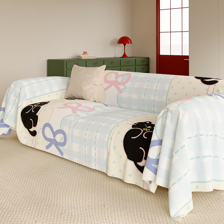 Reversible Stretch Sofa Slipcover with Pastel Cartoon Patchwork Texture