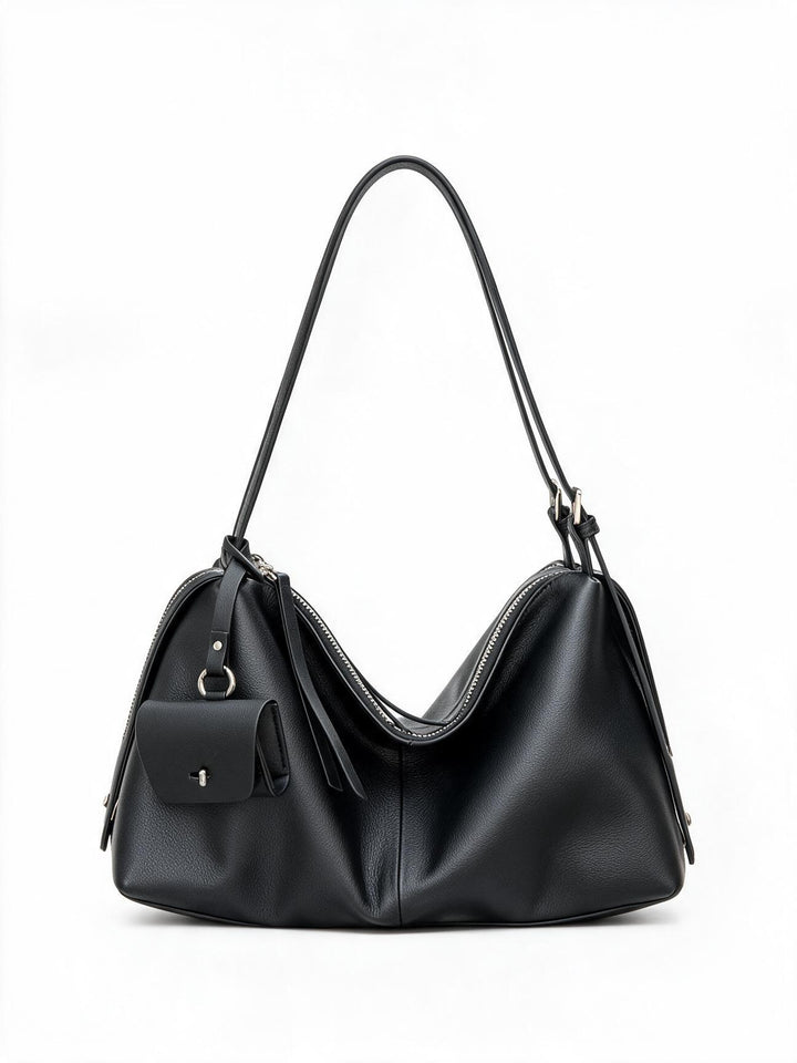 Lässige genarbte Hobo Schultertasche mit Reißverschluss oben und abnehmbarem Mini-Pouch