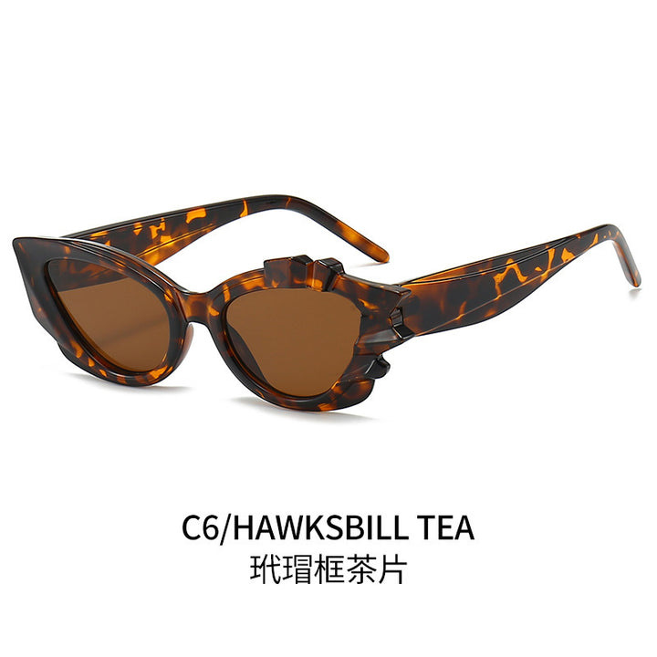 Damen Cat-Eye Sonnenbrille mit auffälligem Blütenrahmen Karnz