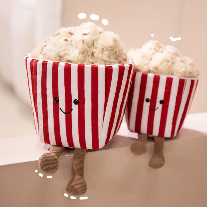 Kawaii Popcorn Box Plüschspielzeug mit fuzzy Popcorn-Deckel und baumelnden Strickbeinen Karnz