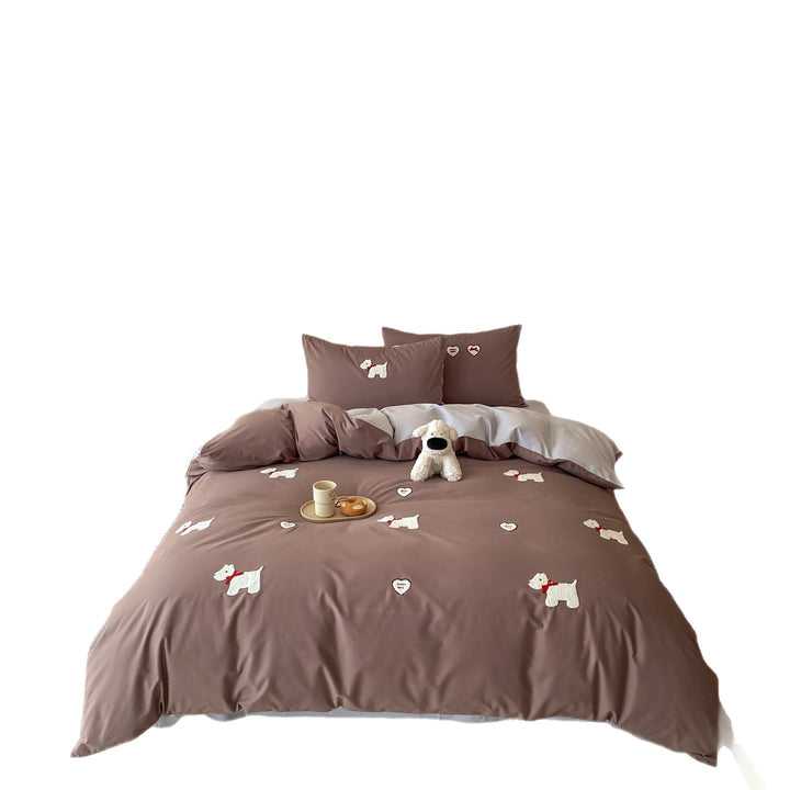 Bestickte Baumwollsatin Bettbezug Set mit Terrier Applikation