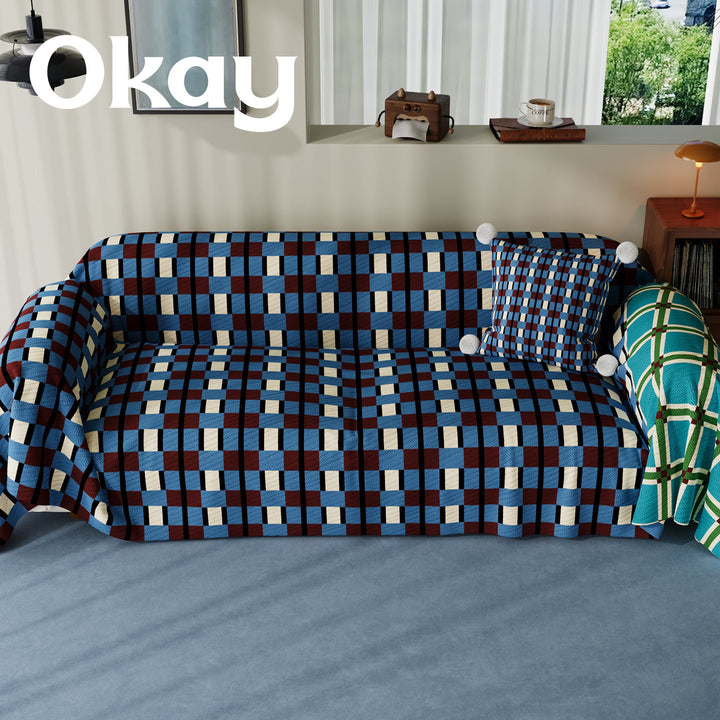 Stretch-Fit Quilted Sofa Slipcover with Pom-Pom Accent Pillowcase