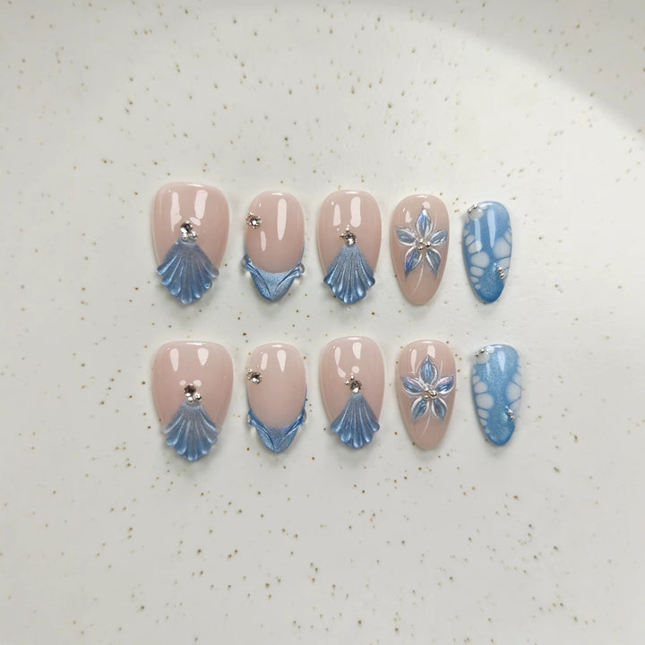 Künstlerisches Muschel Press-On Nagelset