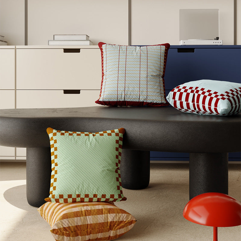 Decorative Square Cushion Cover with Grid Quilting, Contrast Piped Edge and Laced Side Detail