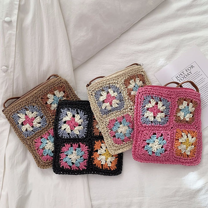 Damen Handtasche im Vintage-Stil mit buntem Häkelmuster Karnz