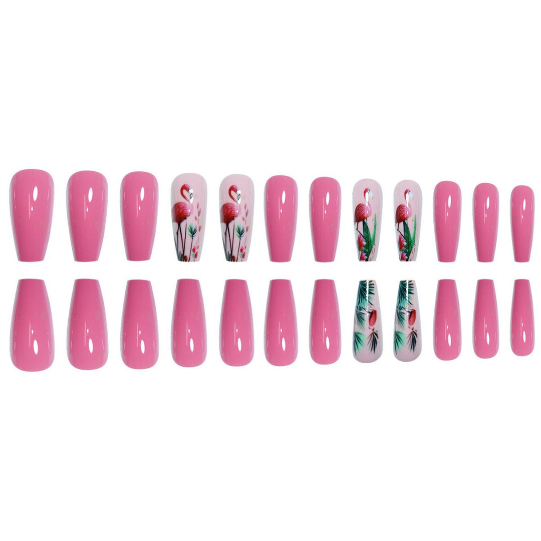Floral Flamingo Druck-On-Nagelverlängerungen Karnz