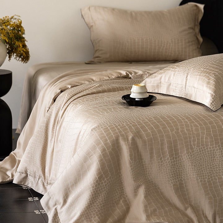 Fein-Jacquard Satin-Bettbezuggarnitur mit Ton-in-Ton-Muster und verdecktem Reißverschluss
