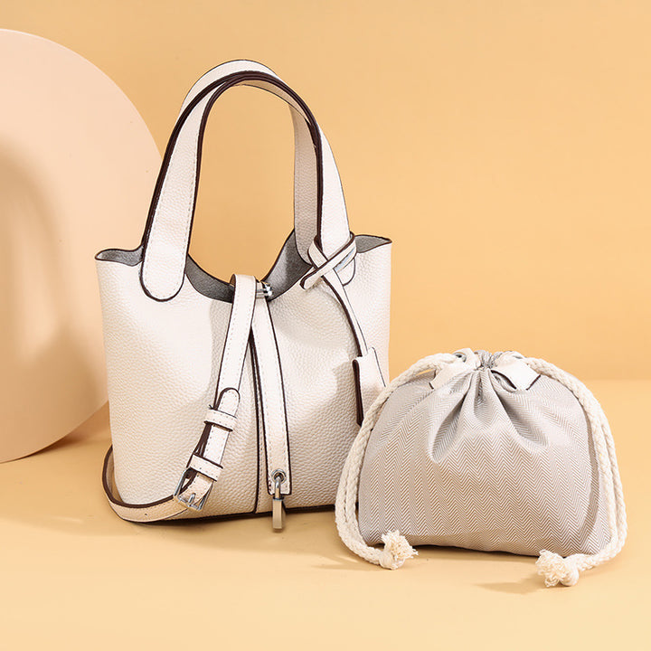 Dual-Compartment Textured Leather Tote Bag Karnz