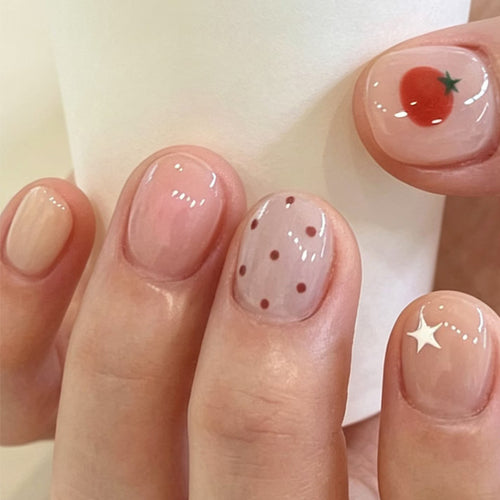 Künstlerisches Press-On-Nagelset mit lustigen Obst- und Punktdesigns Karnz