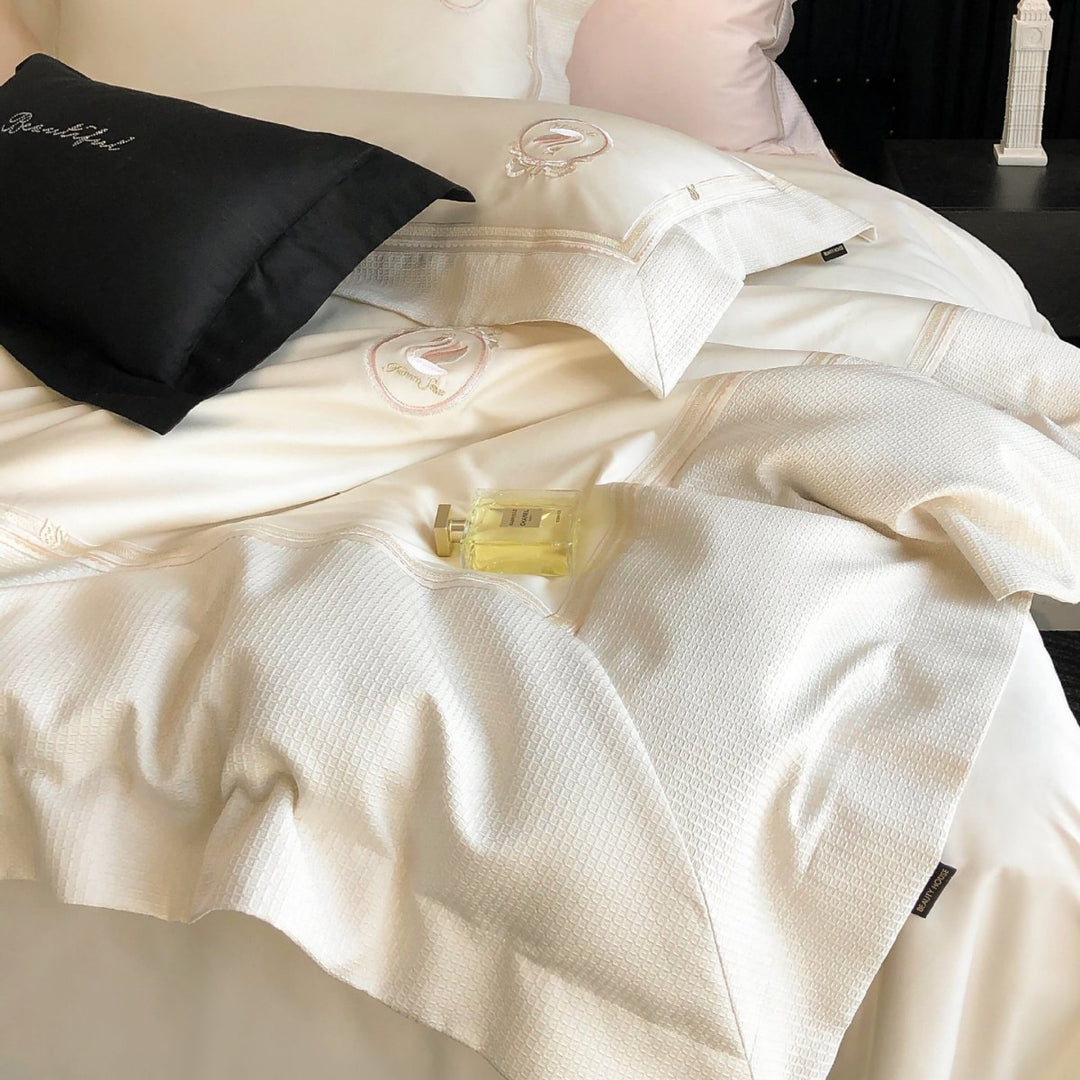 Luxus Satin-Baumwolle Bettbezug Set mit bestickten Kissenbezügen