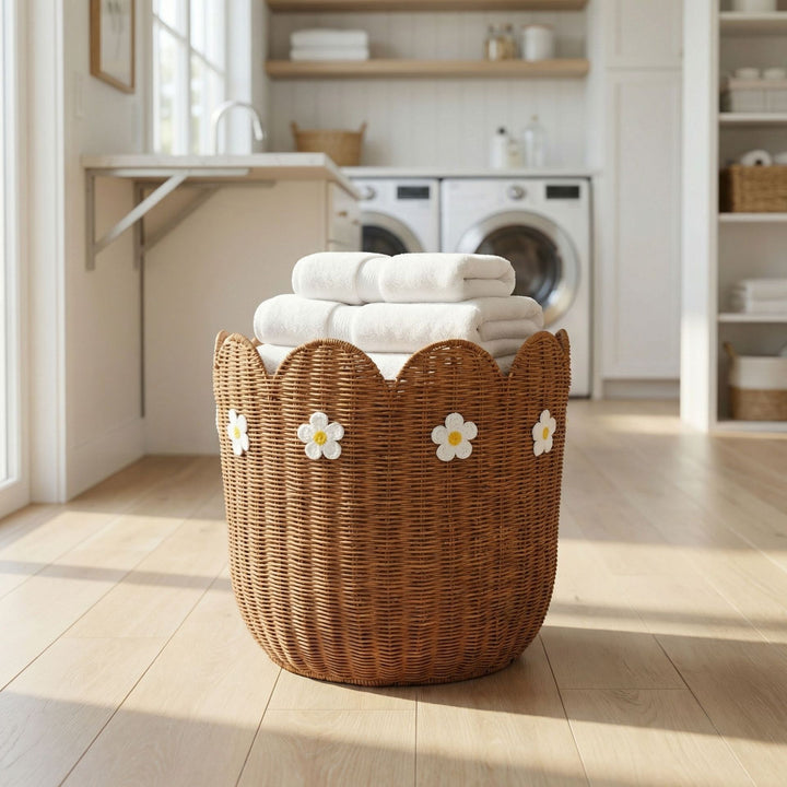 Rattankorb mit Blütenmotiv Karnz