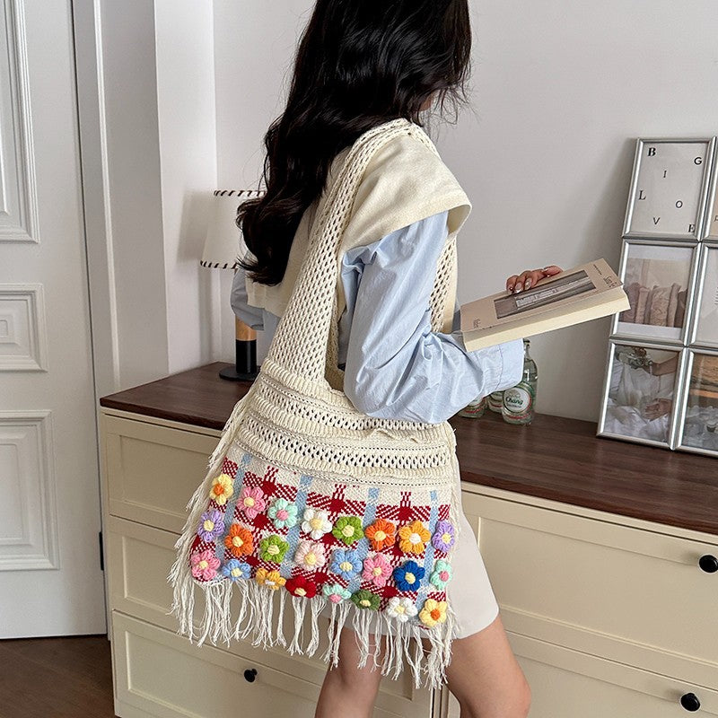 Handgefertigte Floral Häkel Tote Karnz