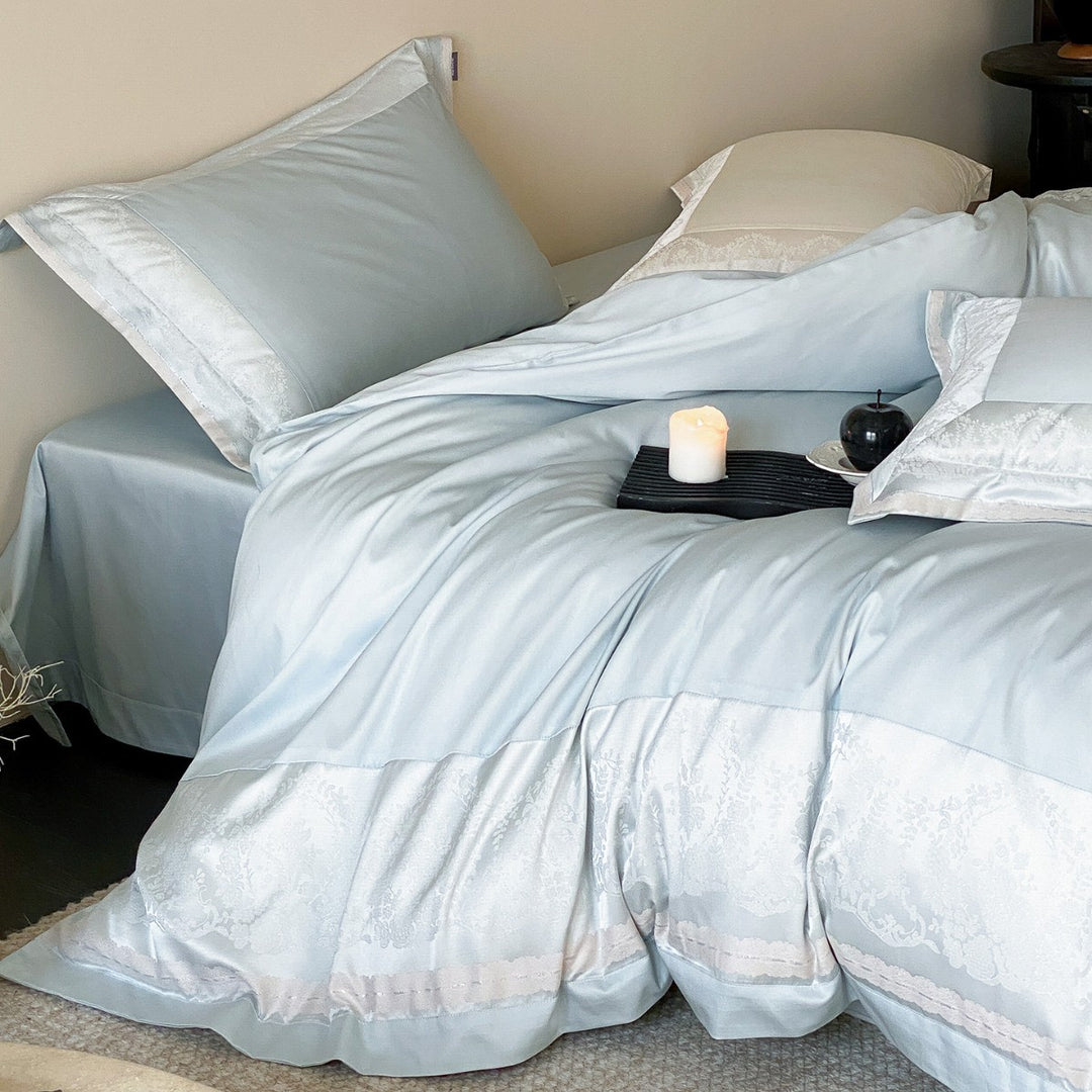 Luxus Baumwoll-Satin Jacquard Border Bettbezug Set mit verstecktem Reißverschlussverschluss