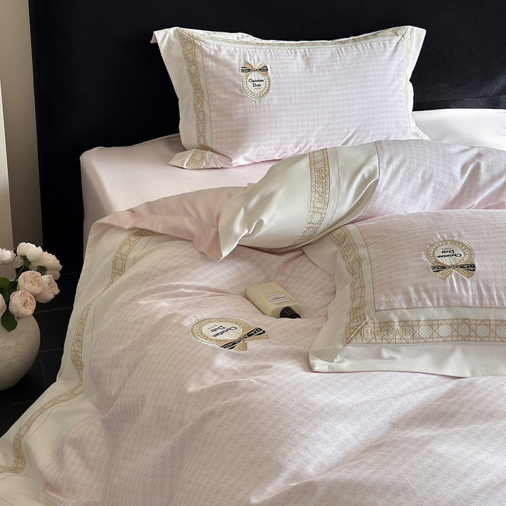 Luxus Baumwollsatin Bettbezug und Kissenbezug Set mit gesticktem Jacquardrand