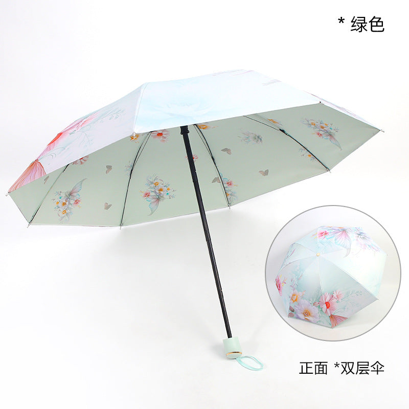 Damen eleganter Falt-Regenschirm mit floralen Motiven Karnz