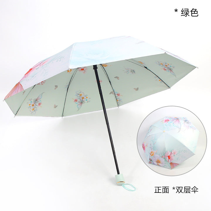 Damen eleganter Falt-Regenschirm mit floralen Motiven Karnz