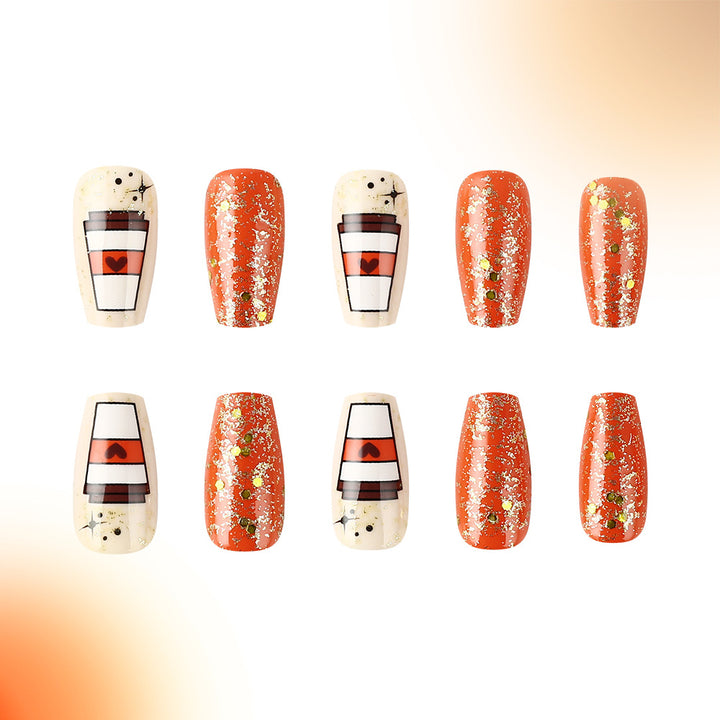 Saisonales Kürbis-Themen Press-On Nagelkunst Design Karnz