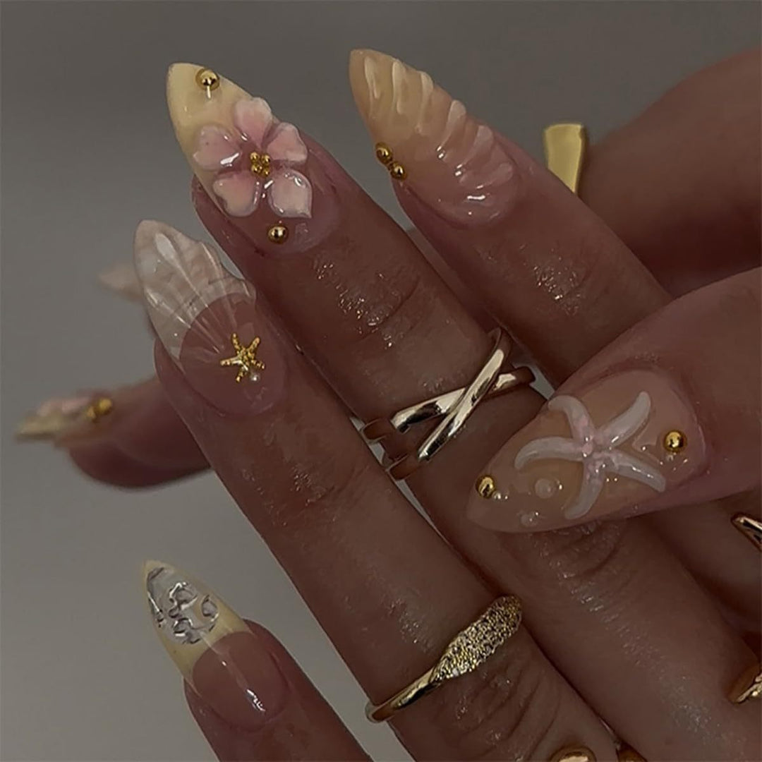 Premium Dekorativer Press-On Nagelset Karnz