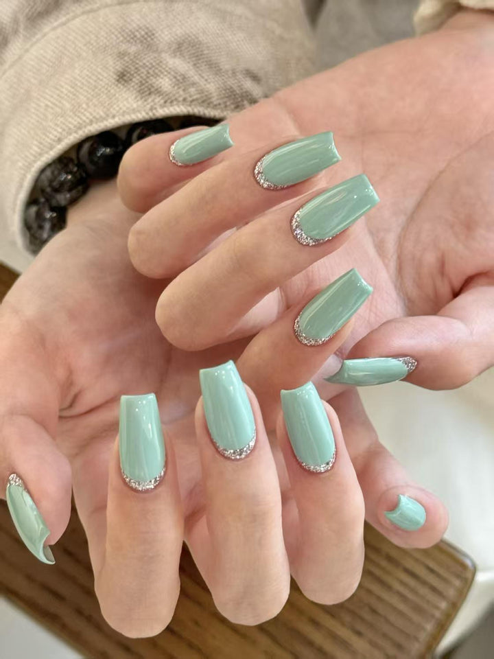 Elegante Glitter Französische Tipp Nagelverlängerungen