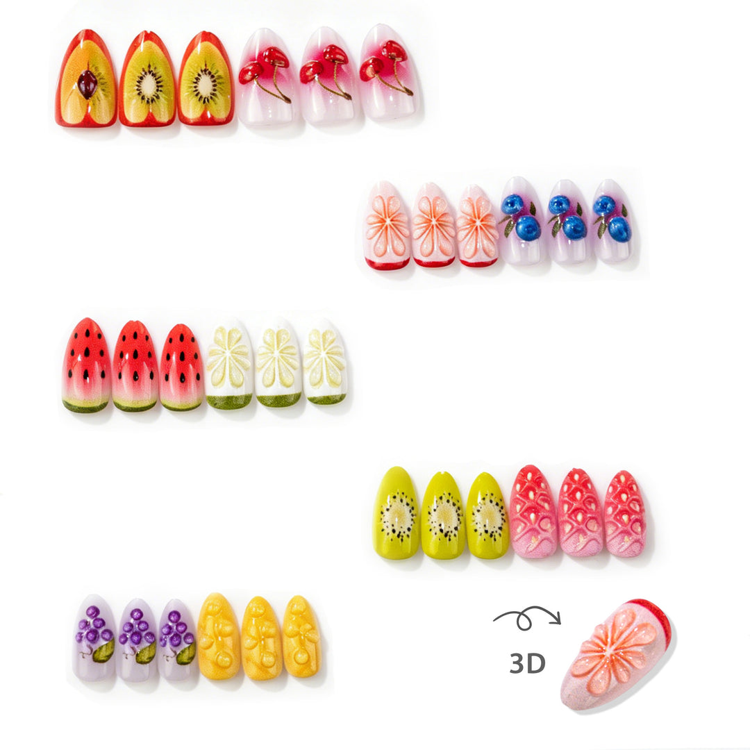 Künstlerisches von Früchten inspiriertes Press-On Nagelkunst-Set