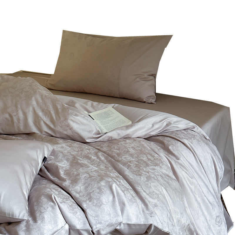 Premium-Jacquard-Satin-Bettbezug-Set mit dezentem Blumenrelief