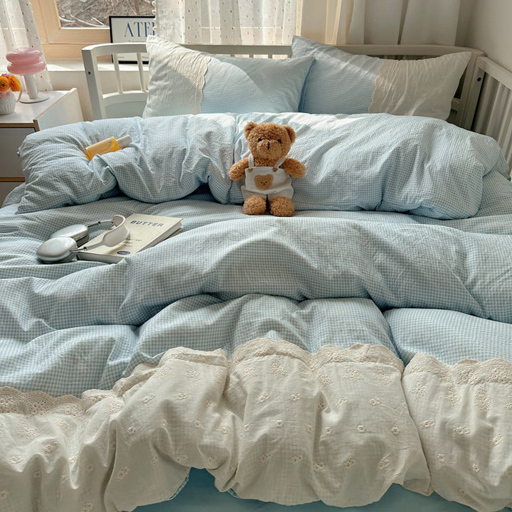 Bestickte Blumen Bettbezug Set