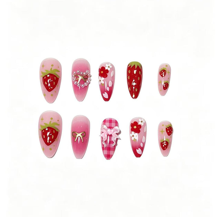 Erdbeer-Themen Press-On Nail Art Set Karnz