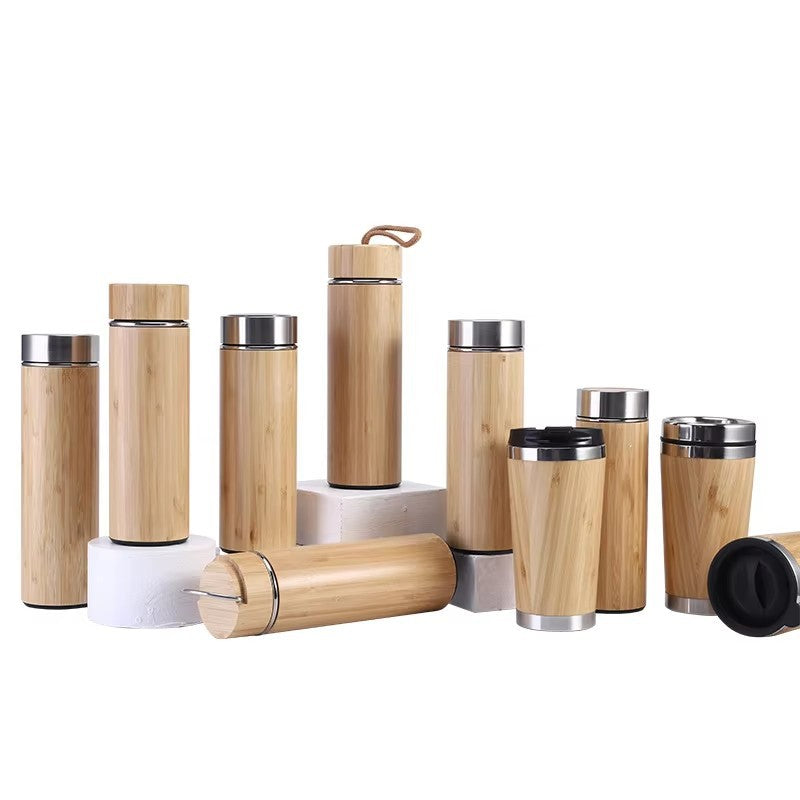 Damen elegante Isoliertrinkflasche aus Bambus mit doppelter Wandung Karnz