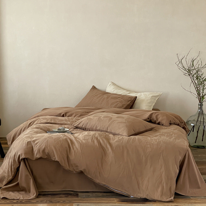 Blatt-Jacquard Baumwollsatin Bettbezug Set mit verdecktem Reißverschluss