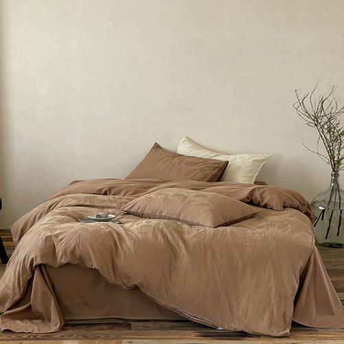 Blatt-Jacquard Baumwollsatin Bettbezug Set mit verdecktem Reißverschluss