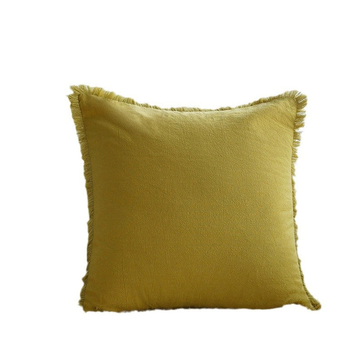 Quadratischer Dekokissenbezug im Skandi‑Minimalstil mit feiner Fransenkante Karnz