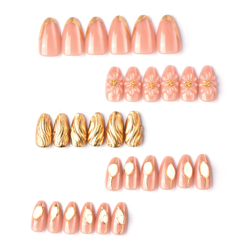 Künstlerische florale und metallische Press-On-Nagelkunst Karnz