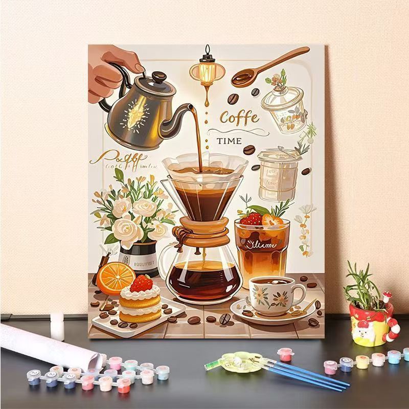 Kaffee-Themen Malen nach Zahlen Leinwand Kunstset Karnz