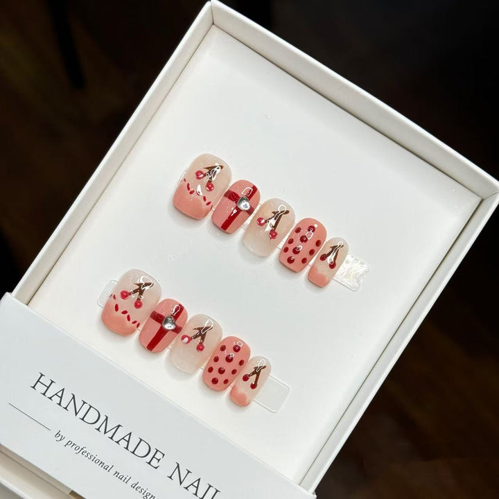 Handgemachtes kirschthemen Press-On Nagelkunst Set