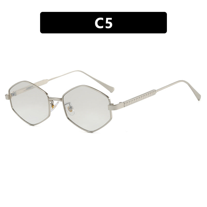 Damen hexagonale Sonnenbrille mit eleganten Metallakzenten und UV-Schutz Karnz