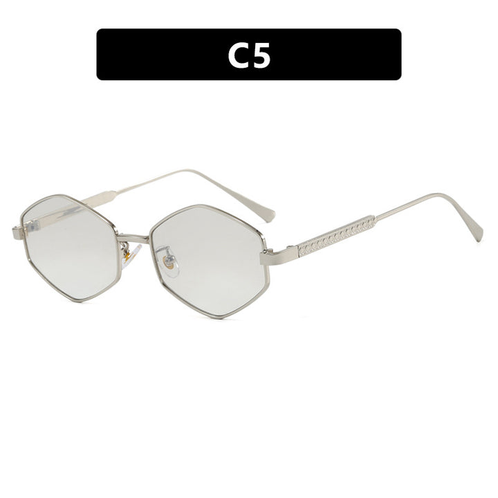 Damen hexagonale Sonnenbrille mit eleganten Metallakzenten und UV-Schutz Karnz