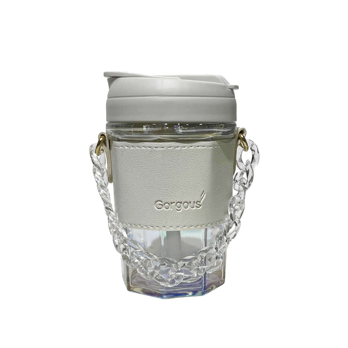 Damen Trinkbecher mit elegantem Ledergriff und praktischer Tragekette Karnz