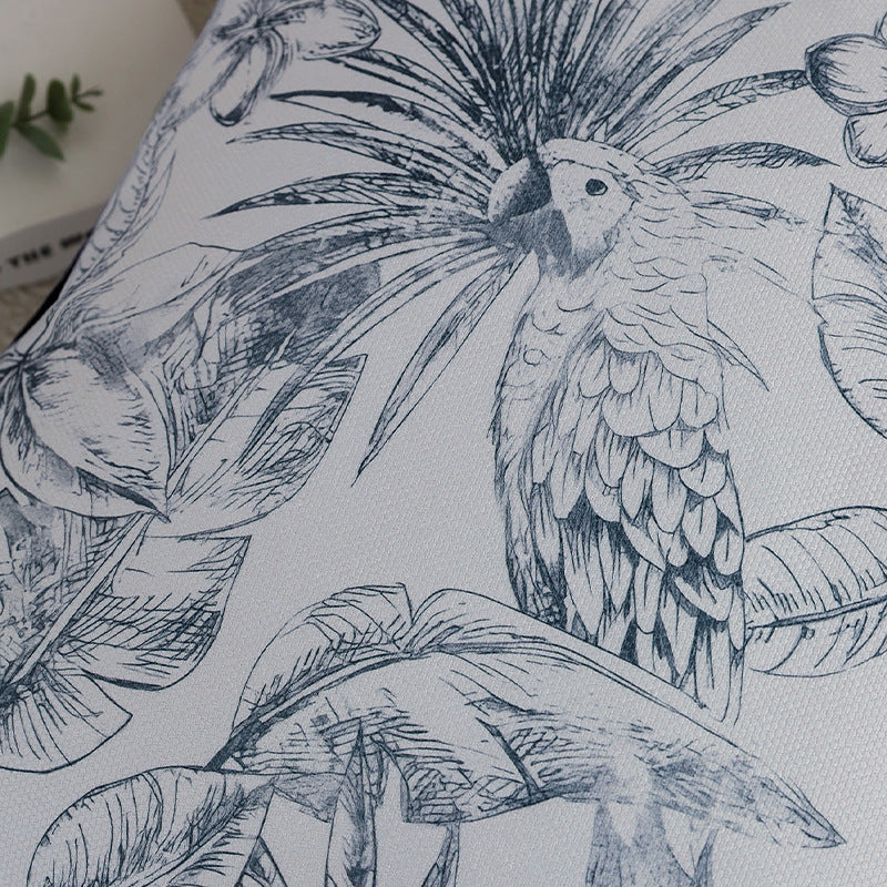 Quadratischer Zierkissenbezug mit botanischem Papageien-Illustrationsdruck und feiner Kedernaht Karnz