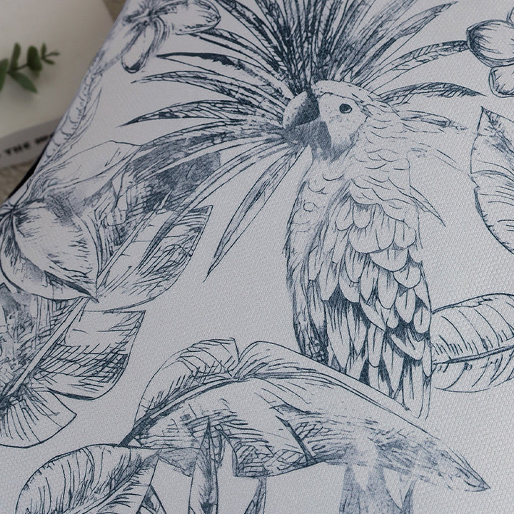 Quadratischer Zierkissenbezug mit botanischem Papageien-Illustrationsdruck und feiner Kedernaht Karnz