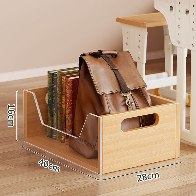 Tragbarer Holzfußbodenlagerbehälter mit Ausschnittgriffen und offenem Front-Buch- & Rucksack-Organizer