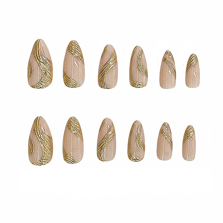 Künstlerisches Press-On Nagelset mit goldener Wirbel-Design Karnz