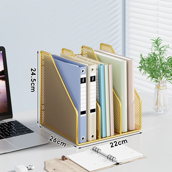 Mesh Desktop Vertical File and Folder Organizer Rack mit breiten Fächern und rutschfestem Sockel