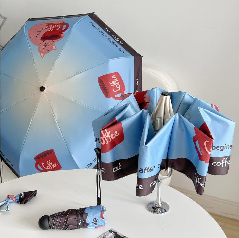 Damen Faltbarer Regenschirm mit lustigem Katzenmotiv Karnz