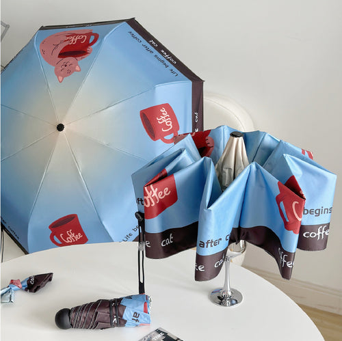 Damen Faltbarer Regenschirm mit lustigem Katzenmotiv Karnz