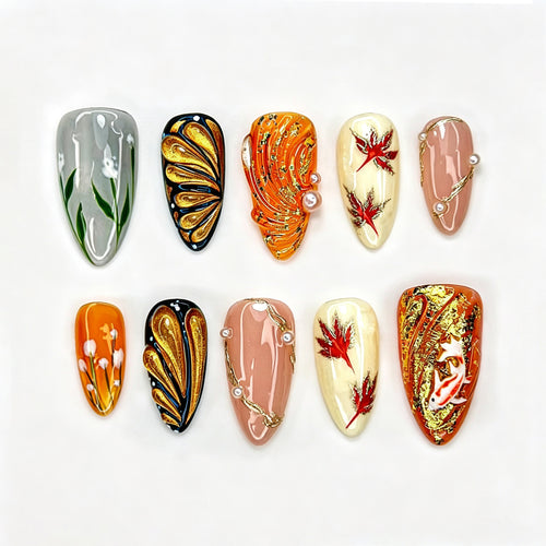 Künstlerisches herbstliches manuelles Nageldesign-Set