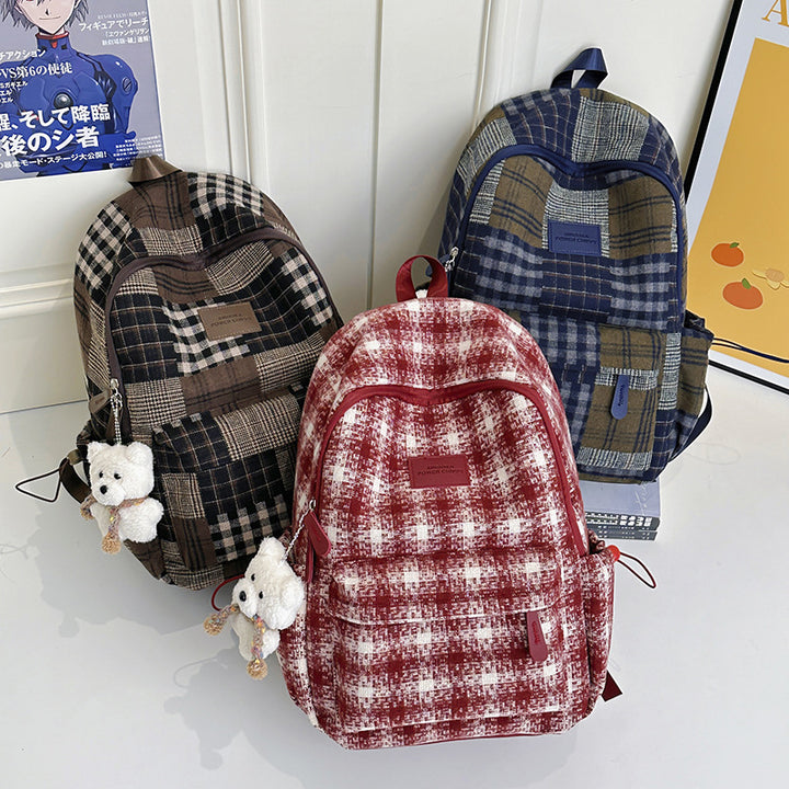 Stylische Vintage Karomuster Rucksack Karnz