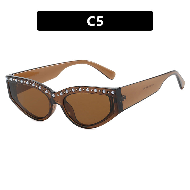 Damen Cat-Eye Sonnenbrille mit funkelndem Strassbesatz und animalischem Muster Karnz