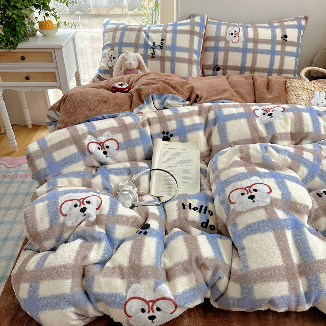 Ultra-Plüsch Teddy-Motiv Mikrofleece Komfortdecke mit gestepptem Loft